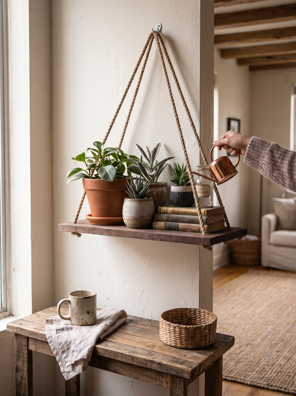 Macrame Rope Triangle Wall Shelf lifestyle 3