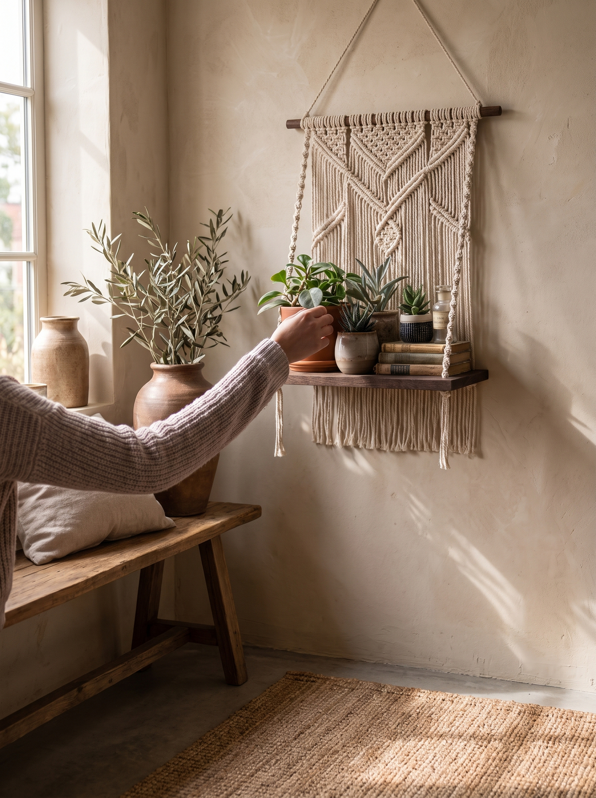 Macrame Rope Triangle Wall Shelf lifestyle 2