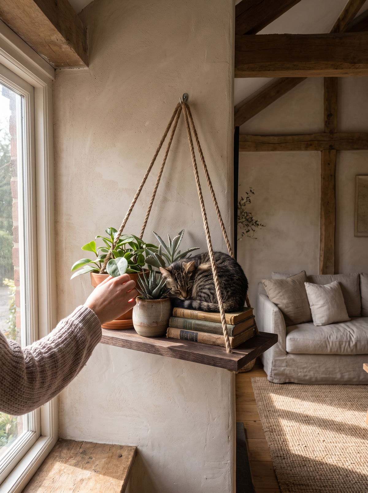 Macrame Rope Triangle Wall Shelf lifestyle 1