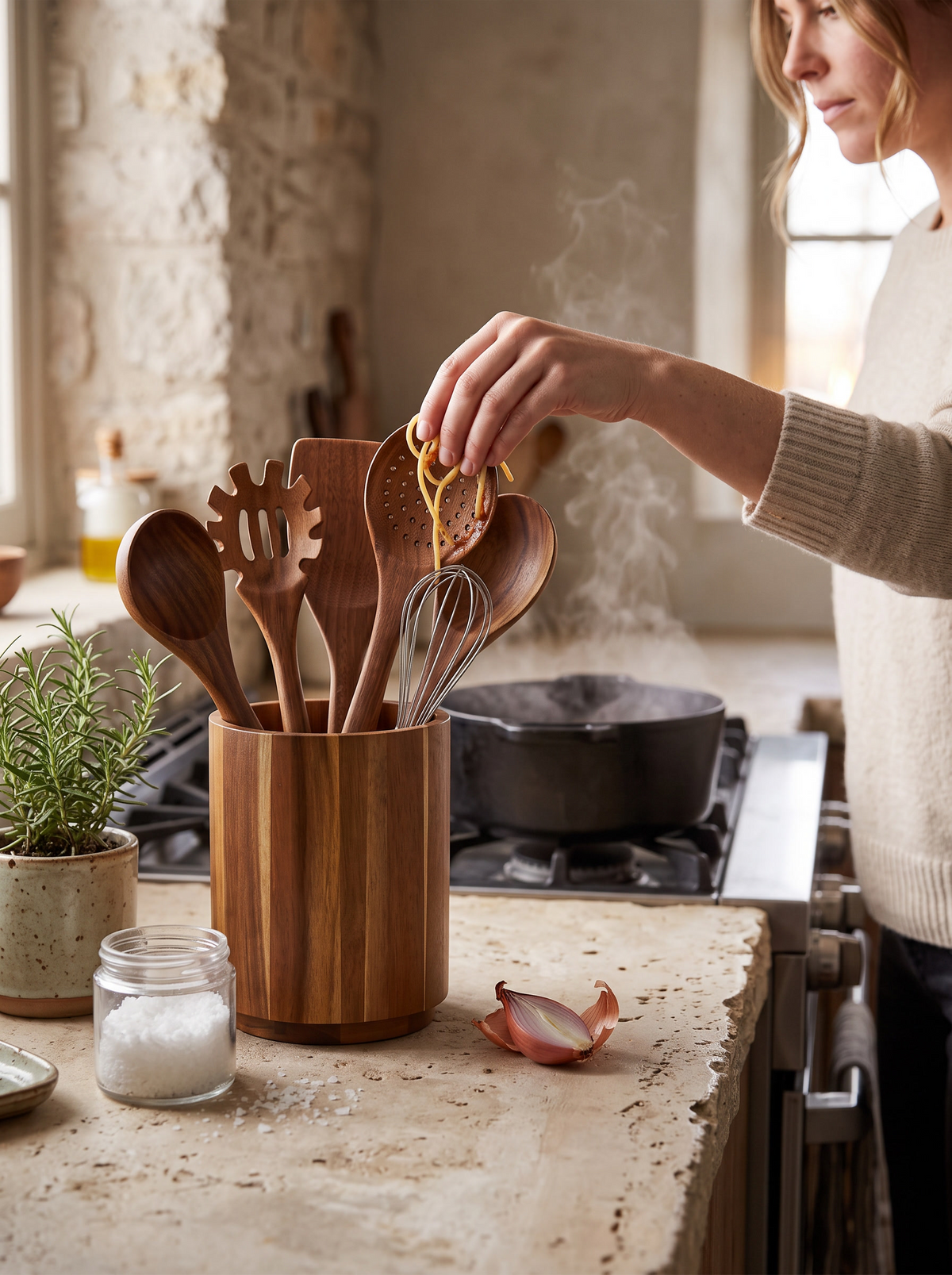 Rotating Acacia Wood Utensil Holder lifestyle 2