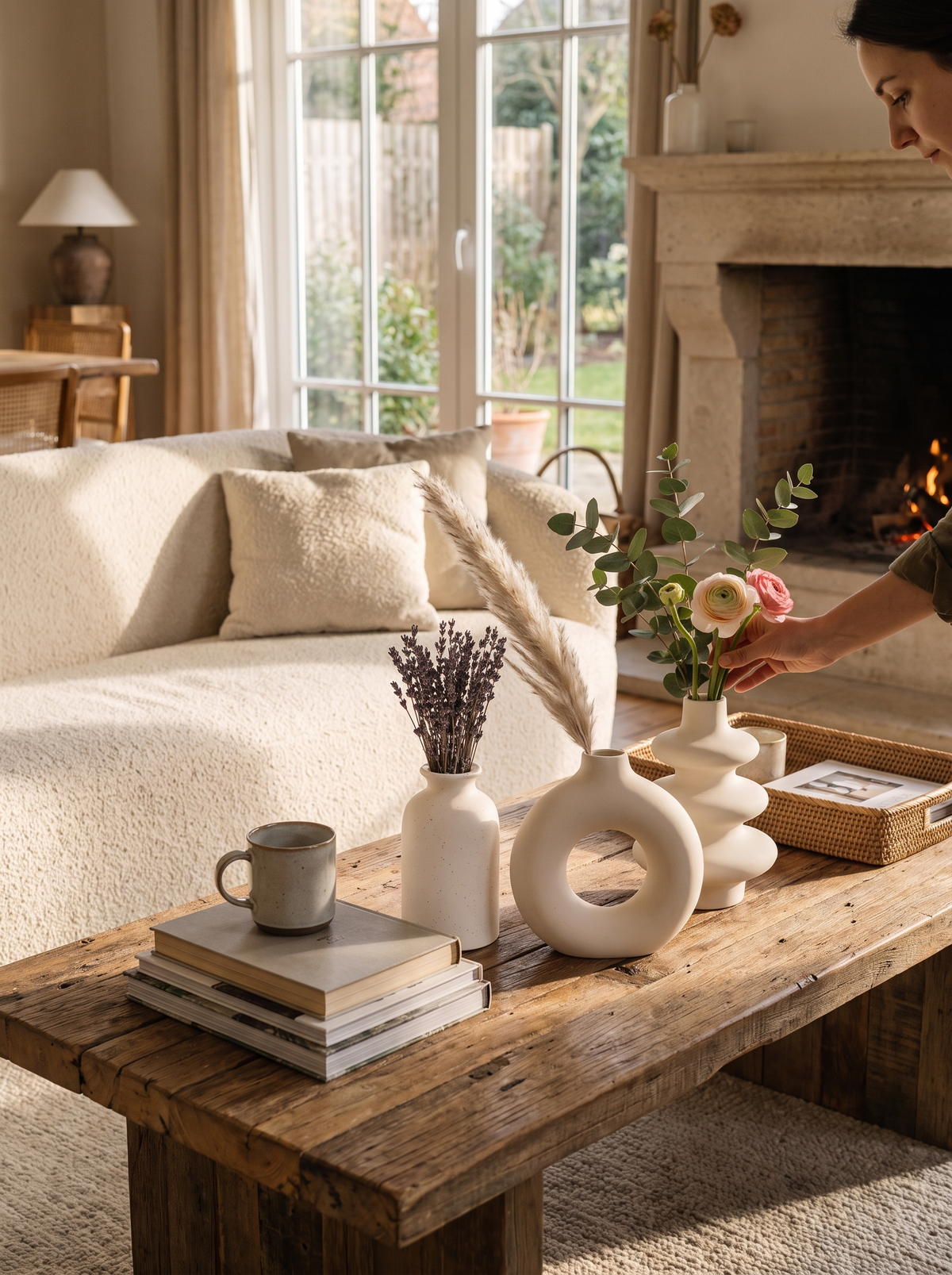 White Ceramic Boho Vase Set lifestyle 1