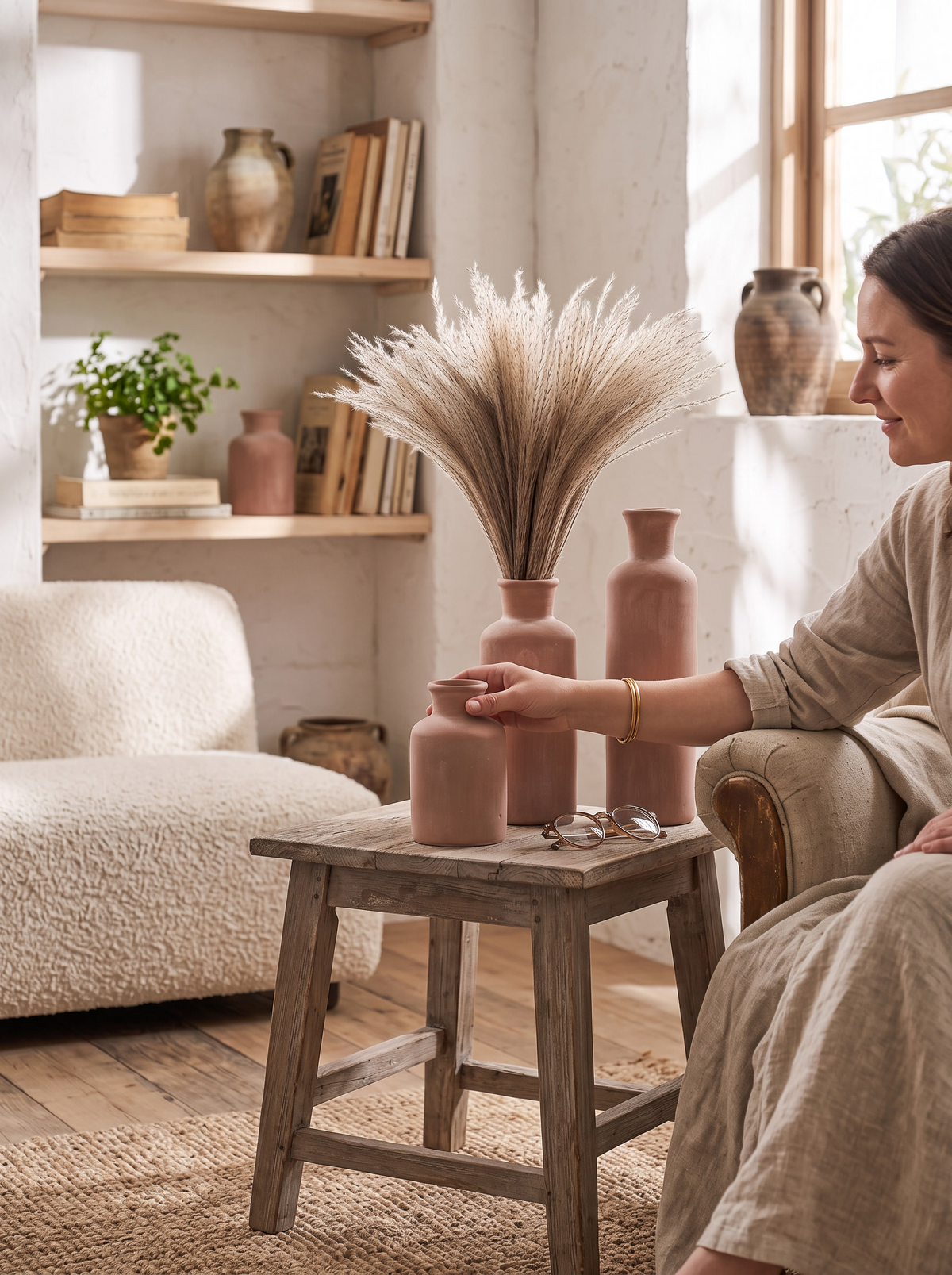 Whitewashed Terracotta Vase Set lifestyle 1