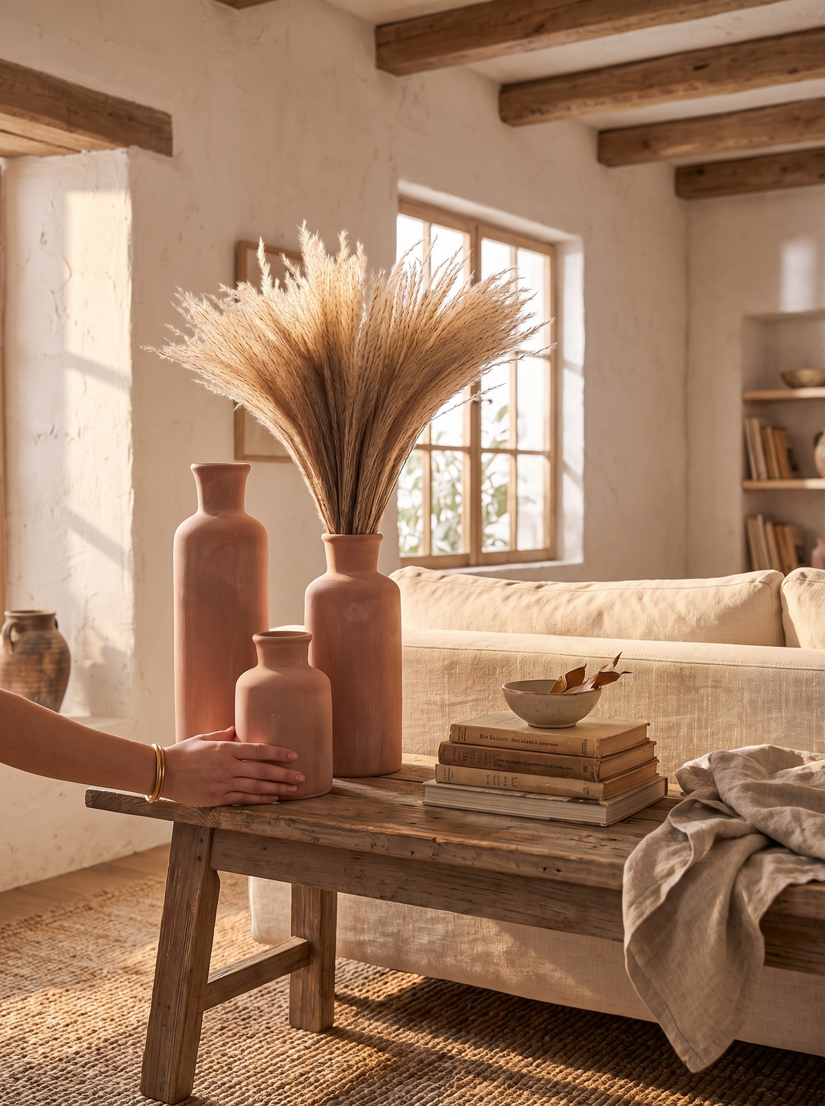 Whitewashed Terracotta Vase Set lifestyle 2