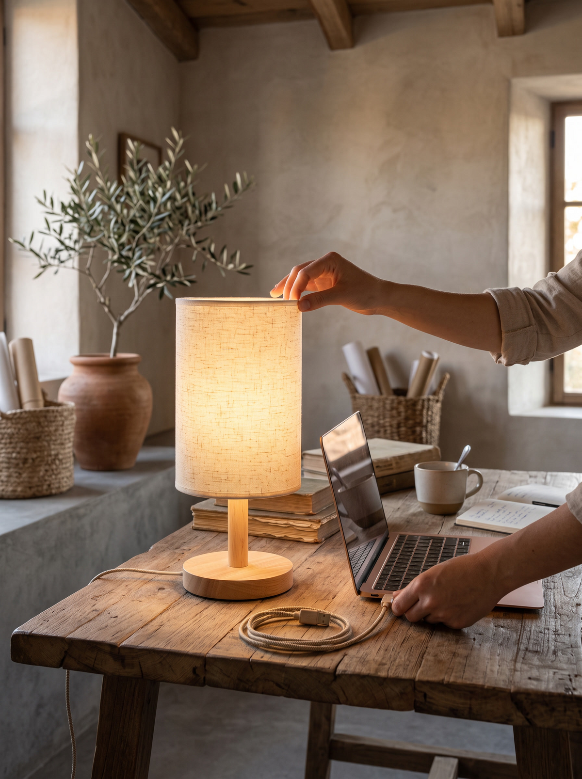 Dimmable LED Fabric Bedside Lamp lifestyle 2