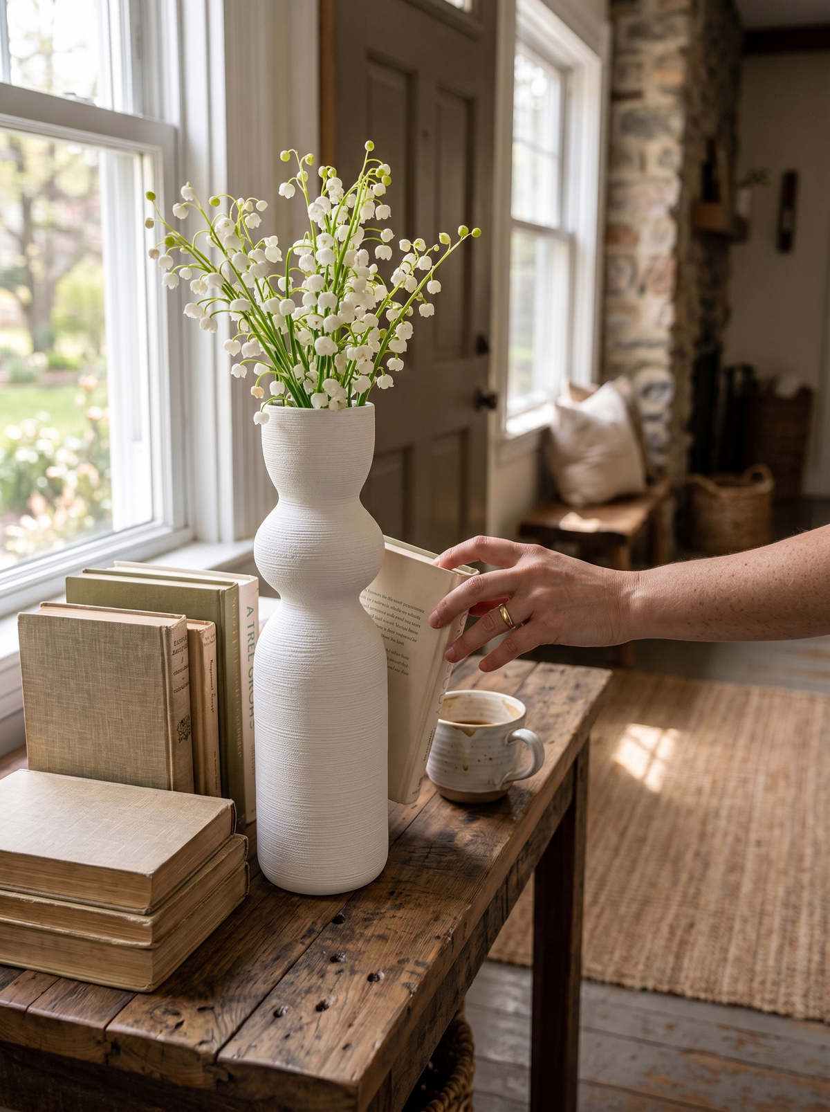 White Ceramic Tall Vase lifestyle 2