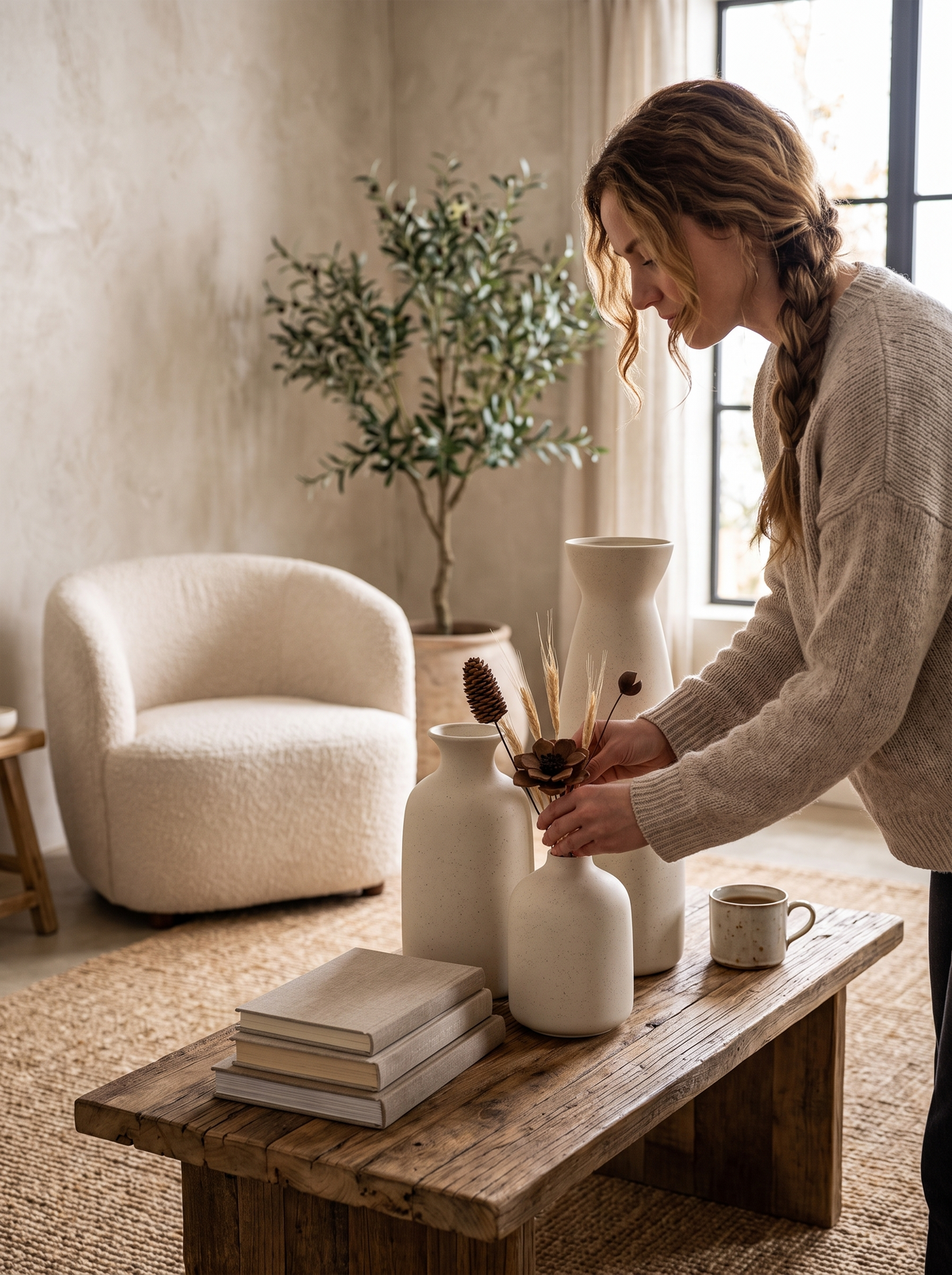 Minimalist White Ceramic Vase Set lifestyle 2