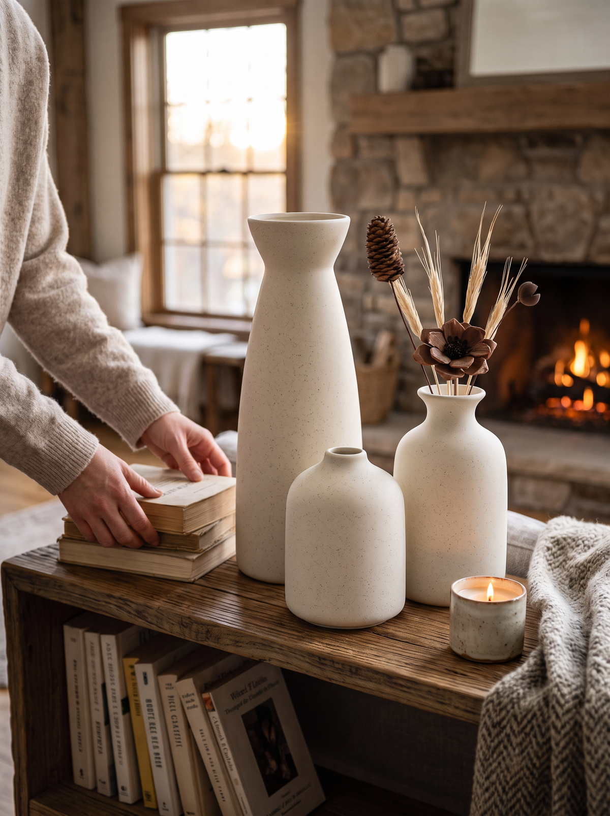 Minimalist White Ceramic Vase Set lifestyle 1