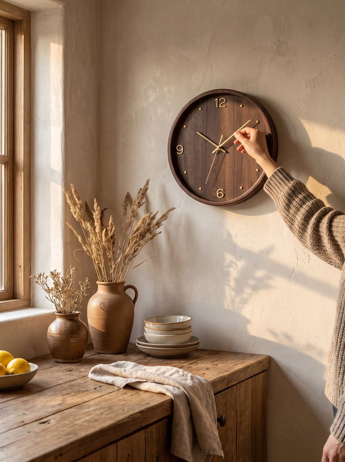 Walnut and Brass Wall Clock lifestyle 2