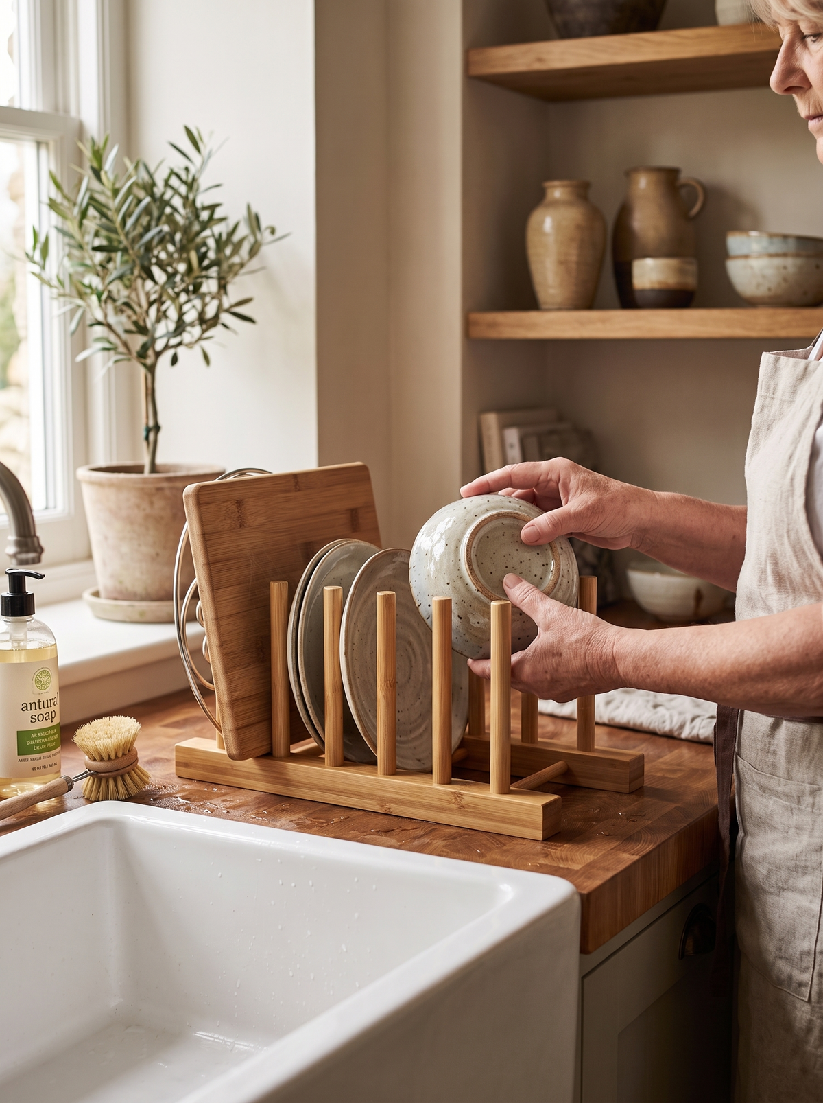 Wooden Plate and Lid Storage Rack lifestyle 2
