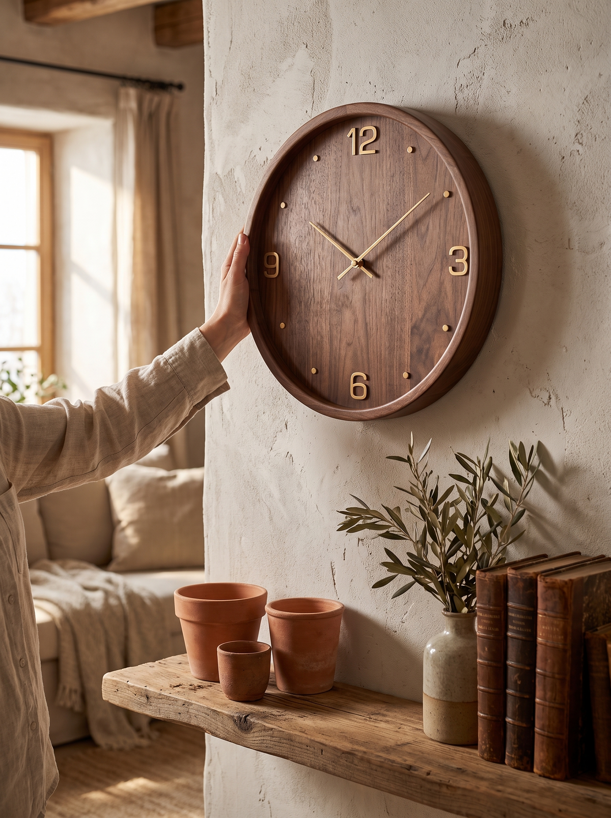 Walnut and Brass Wall Clock lifestyle 1