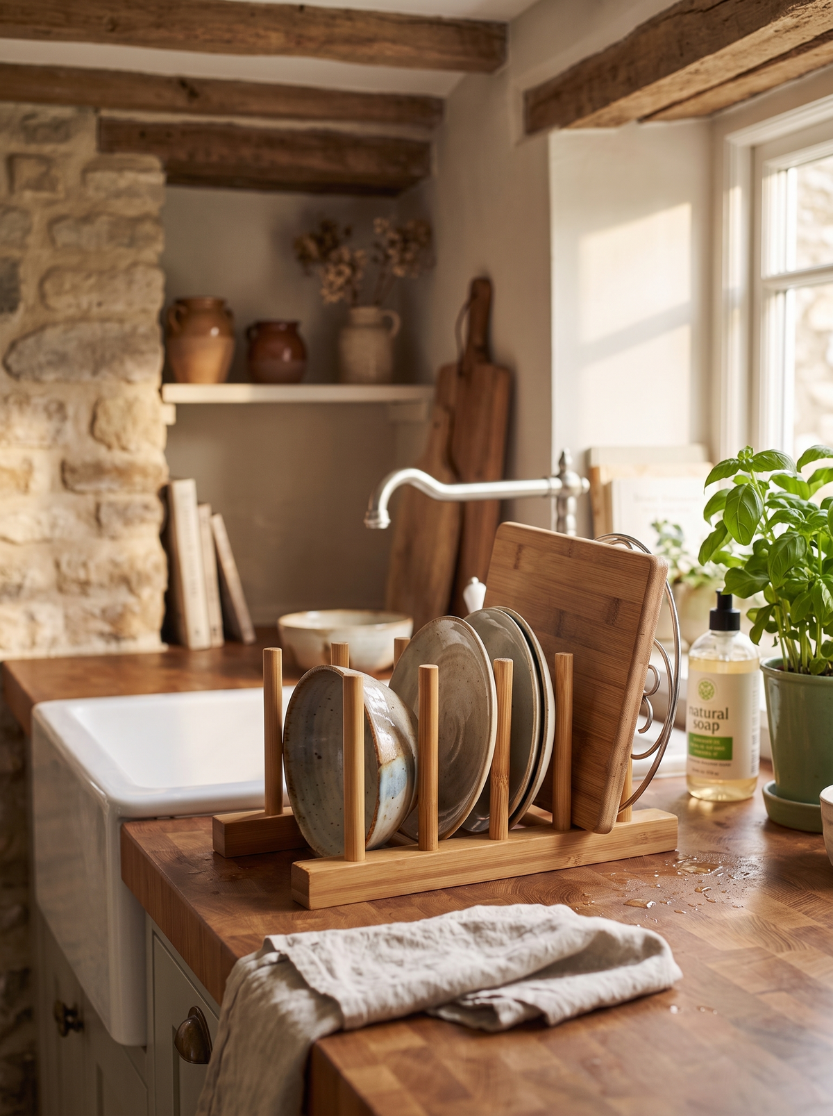 Wooden Plate and Lid Storage Rack lifestyle 1