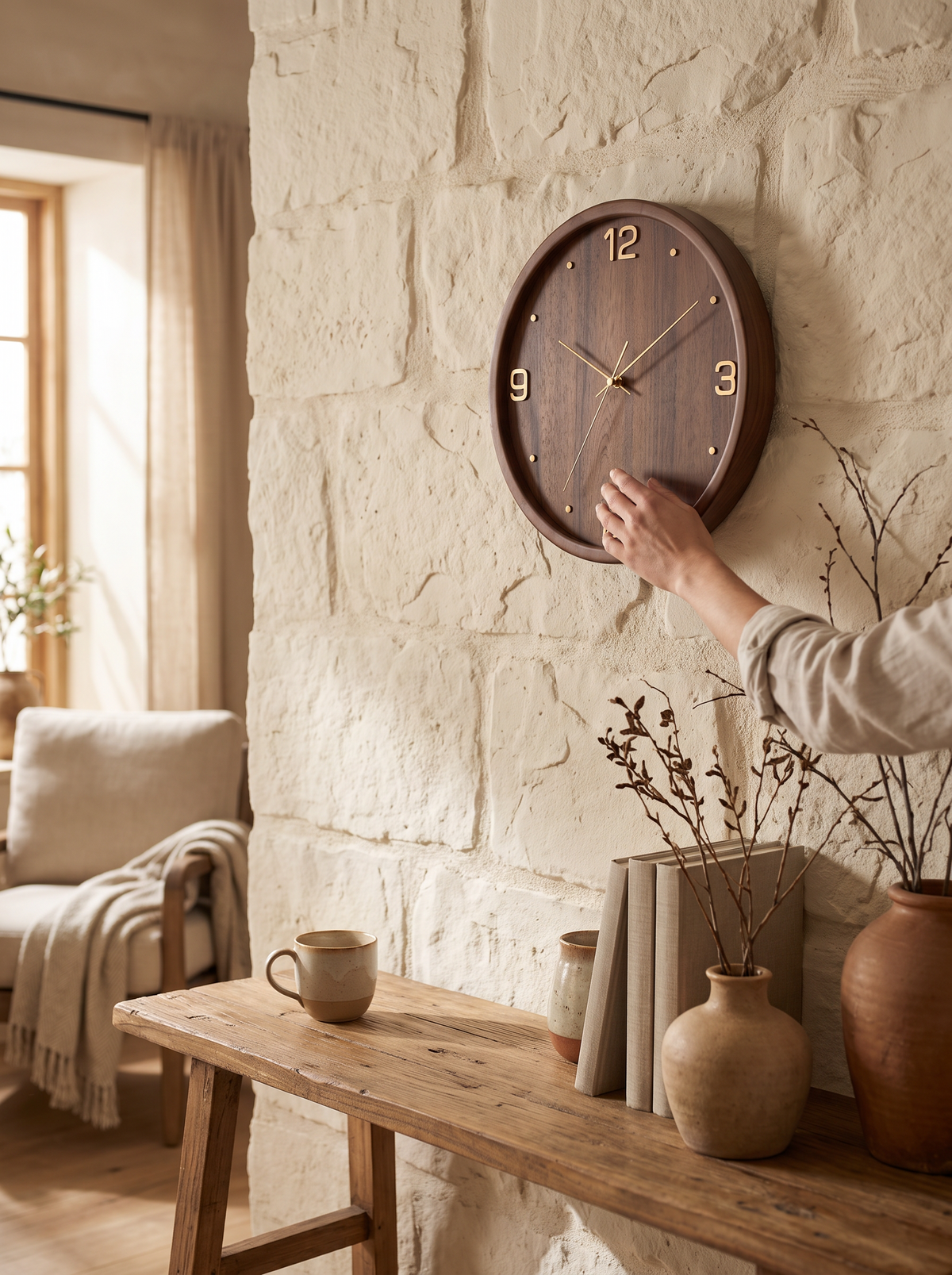 Walnut and Brass Wall Clock lifestyle 3