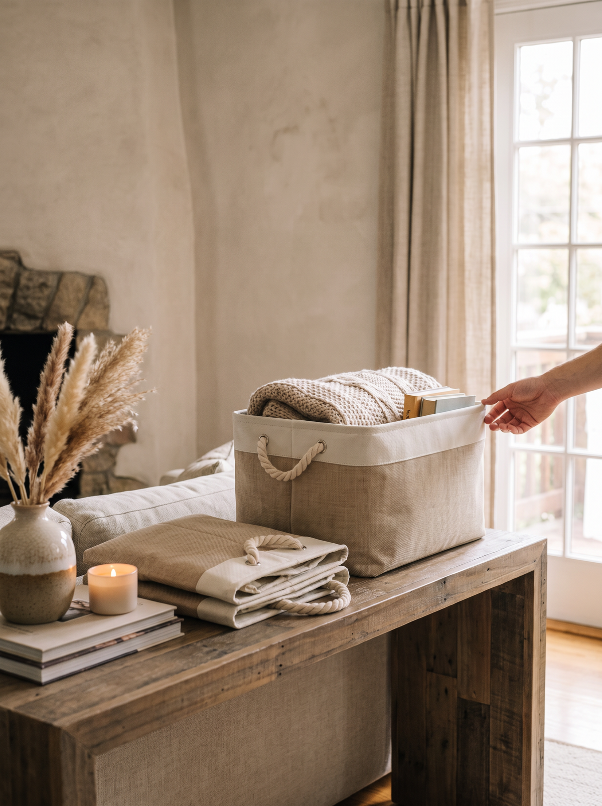 Cotton Linen Folding Storage Basket lifestyle 1